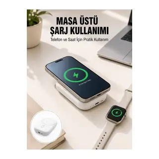 Akıllı Saat ve Telefon Uyumlu 4’ü 1 Arada Powerbank 10000 mAh Yeni Nesil