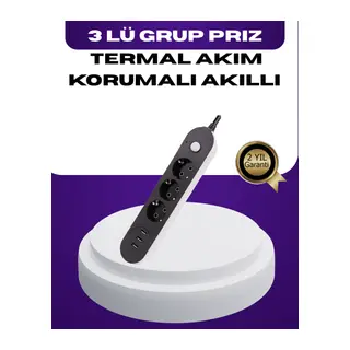 USB Yuvalı Anahtarlı Üçlü Priz 2 Metre Kablolu