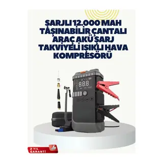 Taşınabilir Akü Takviye Cihazı Işıklı Hava Kompresörü Powerbank