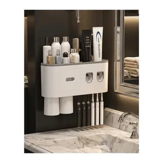 Çift Dispenserli Diş Macunu Sıkacağı 6 Fırçalık Bardaklı Banyo Organizer