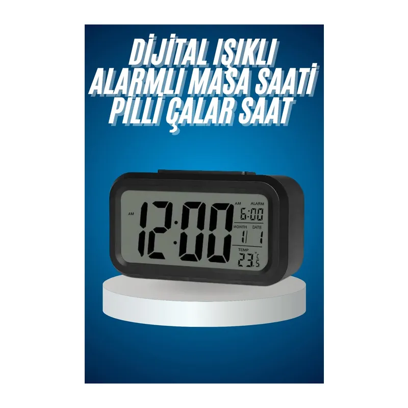 Işıklı Dereceli Masa Ofis Saati Alarmlı Termometre Takvim Çalar Saat
