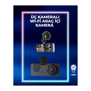 1080p Ön + 720p Arka & İç Kamera – Suya Dayanıklı Araç Güvenlik Kamerası