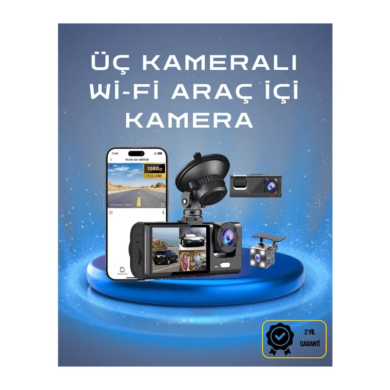 Üç Kameralı 1080p Full HD Araç İçi Kamera – G-Sensörlü ve Gece Görüşlü