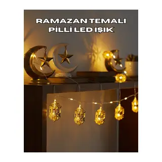 Ramazan Dekoru İçin Pilli LED Işık Altın Fener Tasarımlı