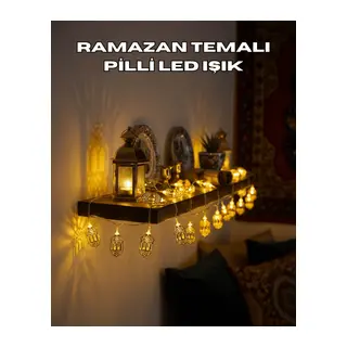 Pilli Altın Fenerli Ramazan Işıkları Dekoratif LED Zincir
