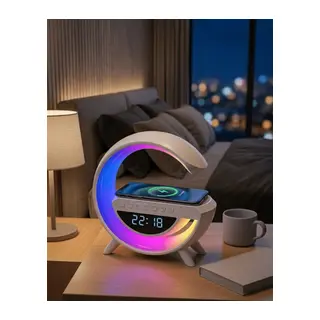 Kablosuz Şarjlı LED Işıklı Masa Saati Bluetooth Hoparlör Alarm Fonksiyonlu