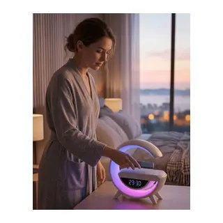 Çok Fonksiyonlu Kablosuz Şarjlı Saat Hoparlör RGB Işık ve Alarm Özellikli