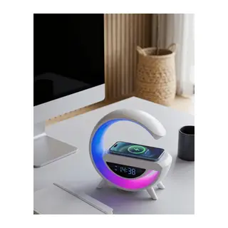 Kablosuz Şarjlı Bluetooth Hoparlör RGB Işık Gece Lambası Dijital Saat