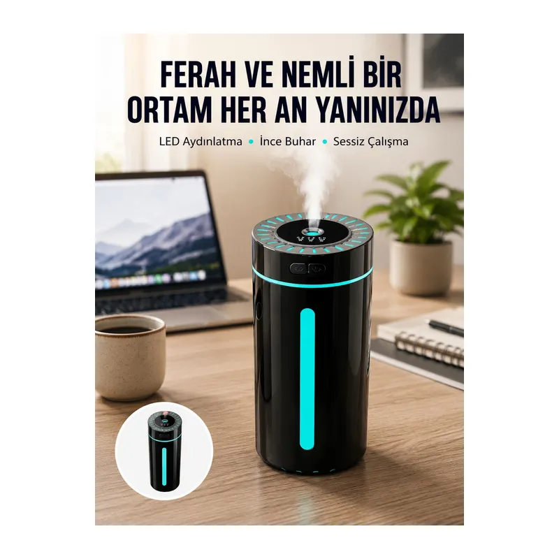 Ultrasonik Nemlendirici LED Işıklı Aromaterapi Difüzör Sessiz Çalışma Yeni Nesil