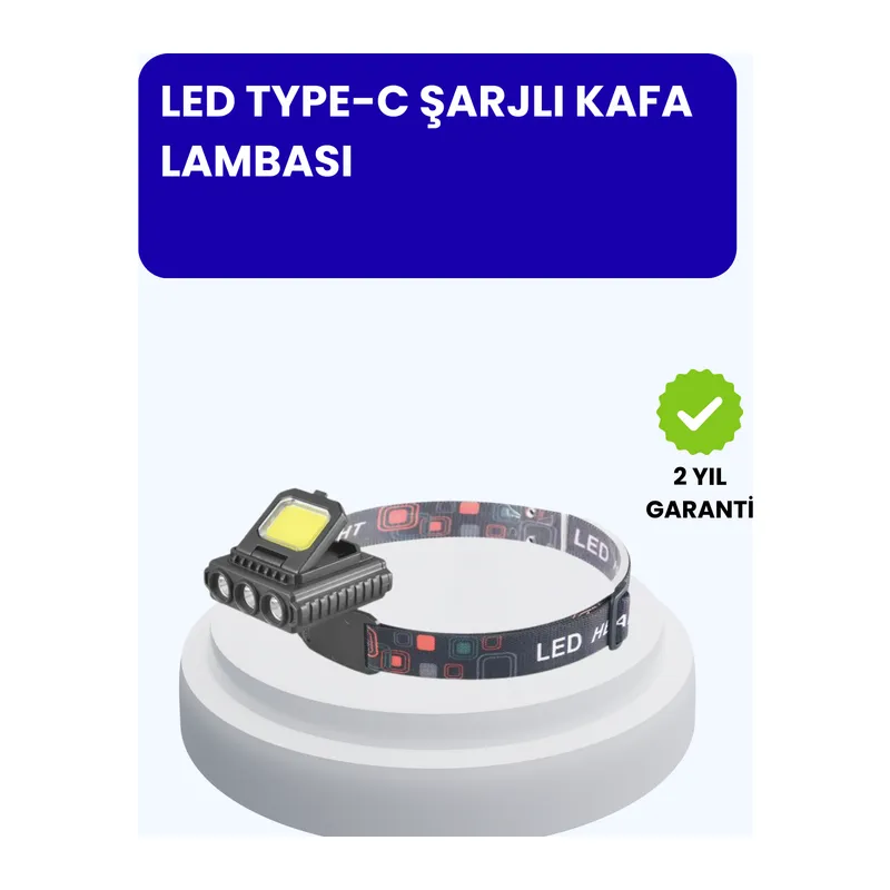 800 Lumen LED Kafa Lambası COB ve XPE Led Type C Şarjlı Ayarlanabilir
