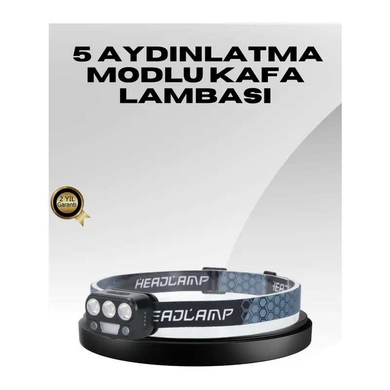 USB Şarjlı LED Kafa Lambası 300 Lümen Güç Göstergeli