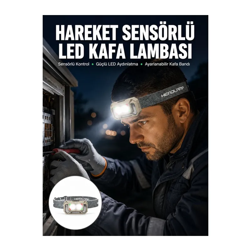 Şarjlı Wave Sensörlü LED Kafa Feneri Outdoor Kullanım Yeni Nesil
