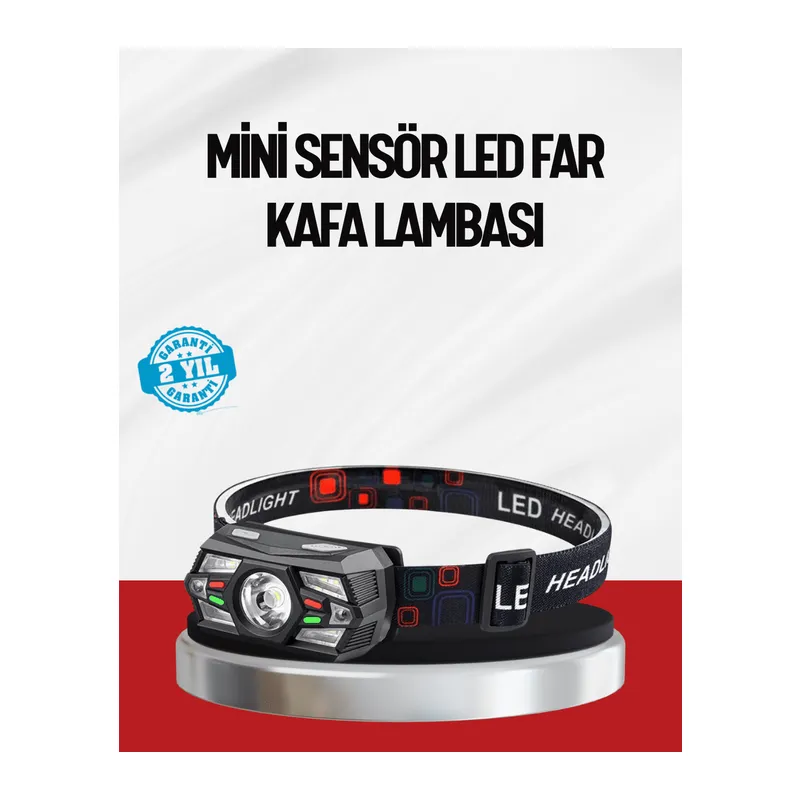 Sensörlü LED Kafa Lambası Kırmızı Beyaz Işık Ayarlanabilir