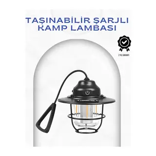 Geometrik Tasarımlı Vintage Kamp Lambası – Type-C Şarj, Ayarlanabilir Parlaklık