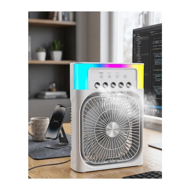 Su Püskürtmeli Mini Klima Fan USB Şarjlı Masaüstü Soğutucu RGB Işıklı