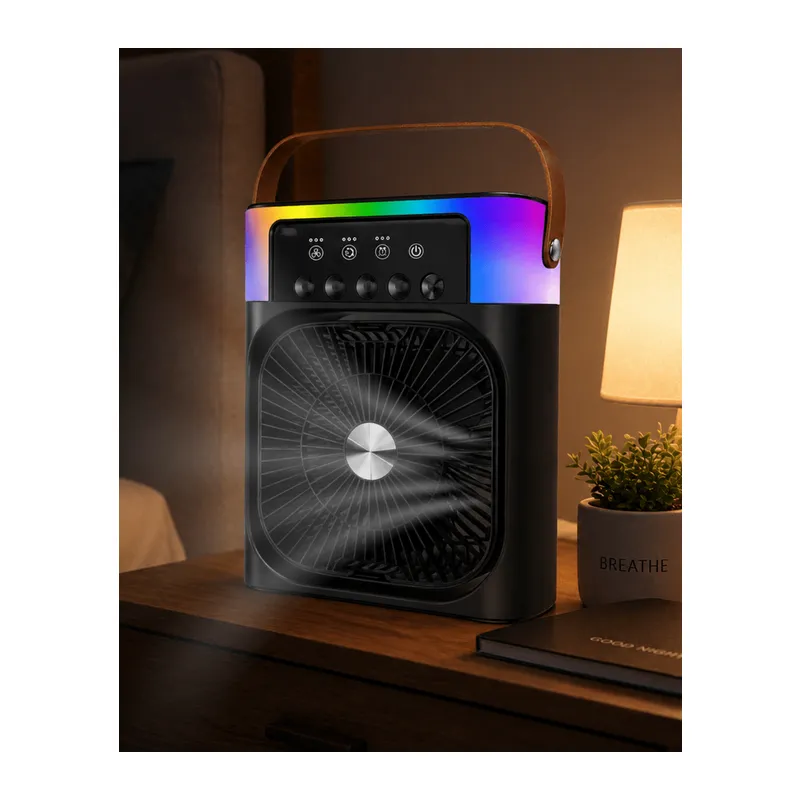 USB Şarjlı Masaüstü Sprey Fan Taşınabilir Serinletici RGB Işıklı Mini Klima