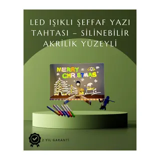Şık ve Modern LED Pano – Neon Işıklı Silinebilir Akrilik Yazı Tahtası, 7 Renkli Kalem Dahil