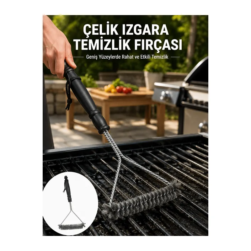 Uzun Saplı Paslanmaz Çelik Izgara Temizlik Fırçası Yeni Nesil