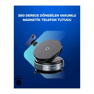 Güçlü Manyetik Tutuşlu 360° Döner Araç Telefon Tutucu – Vakumlu Montajlı