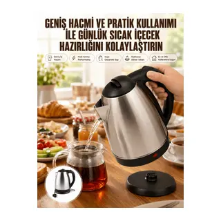 Kettle Su Isıtıcı C F Priz Uyumlu 220 - 240 V Paslanmaz Çelik Kablolu