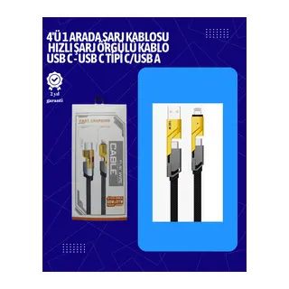 USB-C ve Lightning Uyumlu 4'ü 1 Arada Kablo – 65W Hızlı Şarj, Örgülü Dayanıklı Yapı