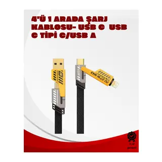 Dönüştürülebilir 4 Başlıklı Hızlı Şarj Kablosu – 1.2m, 65W, Dayanıklı ve Esnek Tasarım