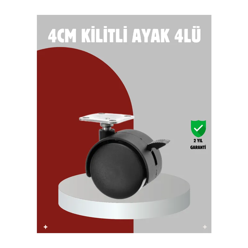 Mobilya İçin Kilitli 4 cm Tekerlek Ayak Seti