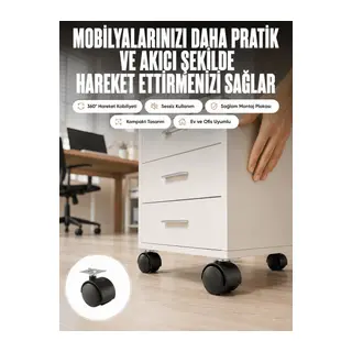 Kilitsiz 4 cm Tekerlek Ayak 4’lü Set Sessiz ve Dayanıklı