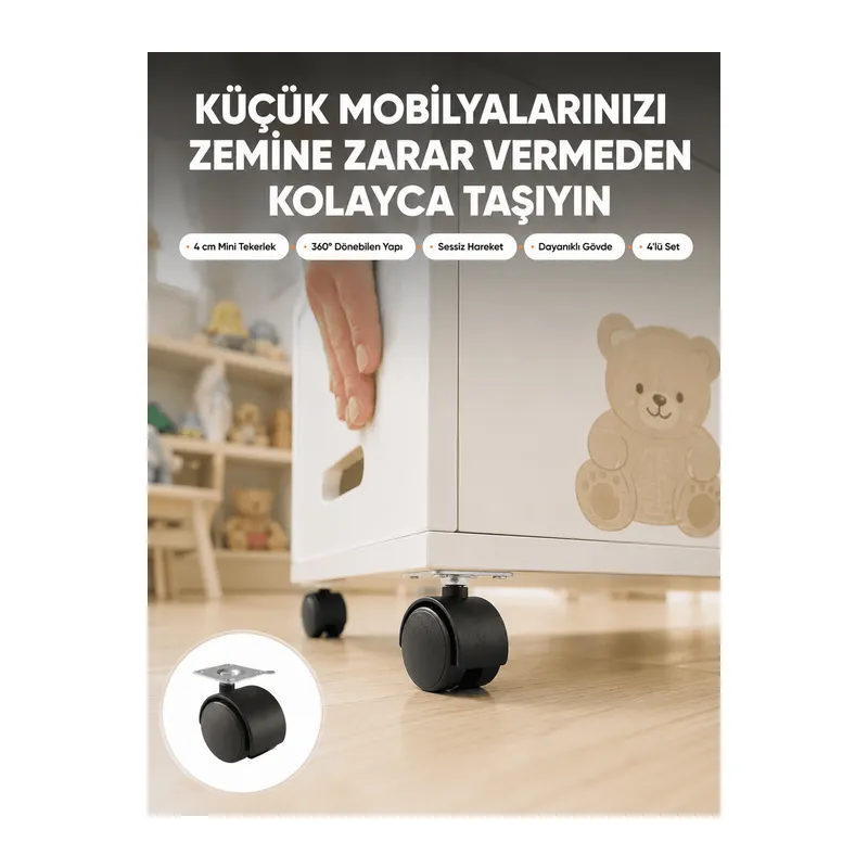 Sehpa ve Ekipmanlar İçin Kilitsiz 4 cm Ayak 4’lü