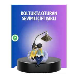 Kitap Okuyan Çift Figürlü Gece Lambası Romantik Dekoratif Masa Lambası