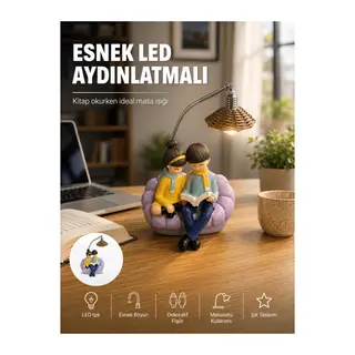 Okuyan Çift Figürlü Dekoratif Gece Lambası Hediye Seçeneği