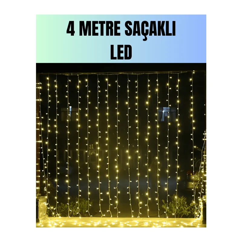 4 Metre Yılbaşı Şelale Led Perde Işık Ev Bahçe Dekor