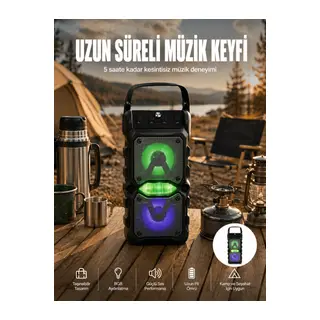Taşınabilir Kablosuz Bluetooth Hoparlör Uzun Pil Ömrü Led Işıklı Yeni Nesil