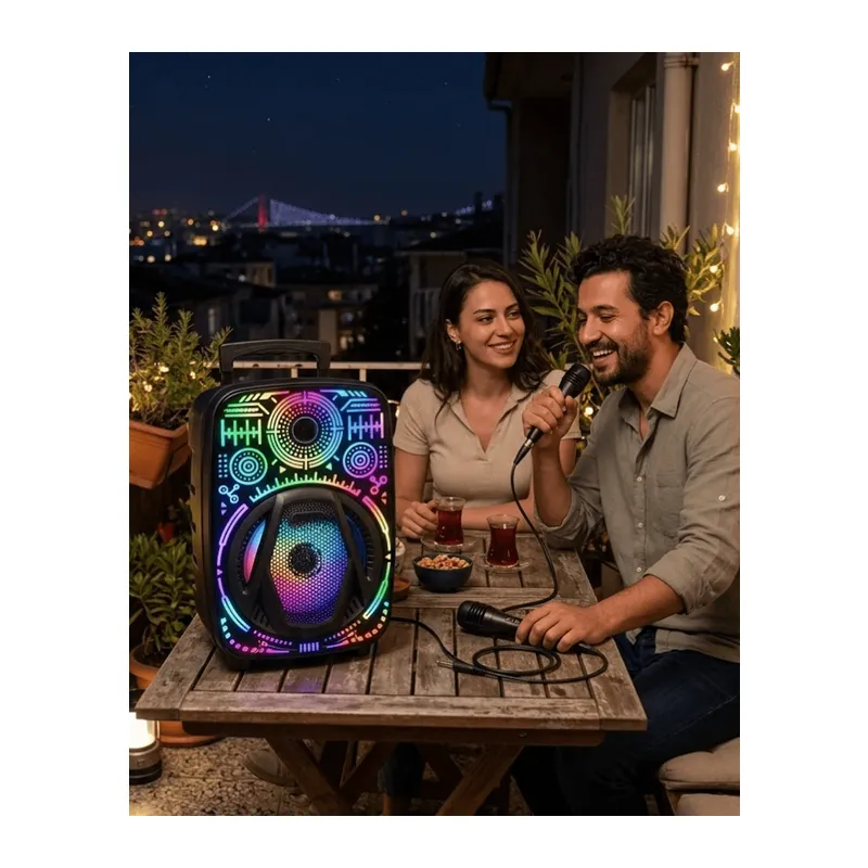Taşınabilir Bluetooth Speaker Mikrofonlu RGB Işıklı Karaoke Ses Sistemi
