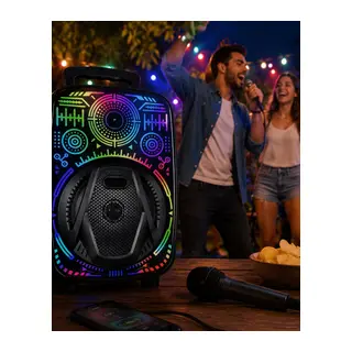 8 İnç Taşınabilir Karaoke Hoparlör Mikrofonlu RGB Işıklı Bluetooth Speaker