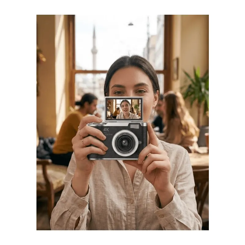 48 MP Kompakt Dijital Kamera 4K Video 8X Zoom ve Flip Ekran Selfie Vlog Uyumlu