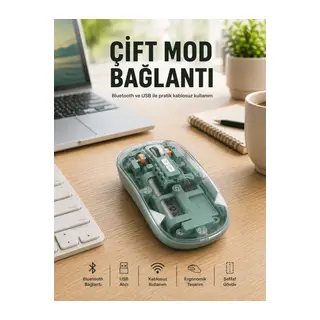 Pilli Kablosuz Mouse Bluetooth ve USB Uyumlu Sessiz Tıklama Yeni Nesil
