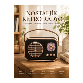 Retro Tarz Kablosuz Radyo – Bluetooth, USB ve TF Kart Girişli