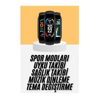 M6 Akıllı Bileklik Siyah Adımsayar Spor Takibi Android ve İOS Uyumlu