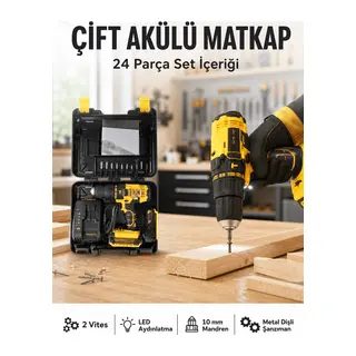 Matkap Seti 24 Parça Çift Bataryalı Darbeli Led Işıklı Vidalama Yeni Nesil