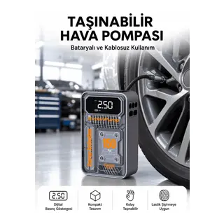 6000mAh Bataryalı LED Ekranlı Akıllı Hava Kompresörü