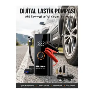 Çok Fonksiyonlu Araç Yol Yardım Kiti Jump Starter ve Lastik Pompası Yeni Nesil