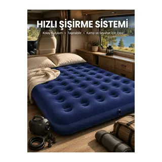 Çift Kişilik Şişme Yatak Dayanıklı Vinil Kamp ve Misafir Kullanımına Uygun