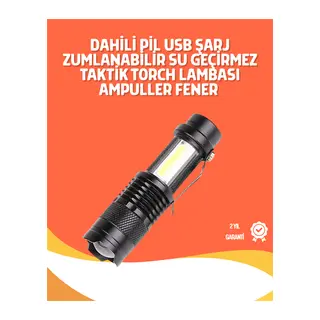 Şarjlı LED El Feneri - 14500 Pil Dahil, 4 Işık Modu, Mini Boy