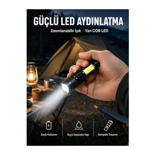 Mini Boy LED El Feneri - 2000 Lümen, Su Geçirmez Tasarım Yeni Nesil