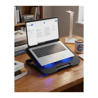 USB Girişli Laptop Soğutma Standı Çift Fan Mavi Işıklı Notebook Soğutucu