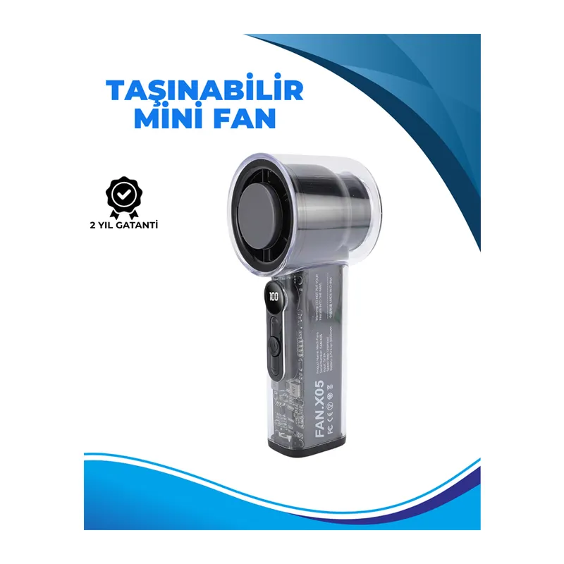 Taşınabilir El Fanı 100 Seviyeli Rüzgar Hızı Ayarı Sessiz Çalışma - Dijital Ekranlı
