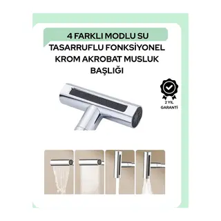 Çok Fonksiyonlu Musluk Başlığı | 4 Su Modu | Geniş Uyumlu Adaptör Seti | Mutfak ve Banyo Uyumlu