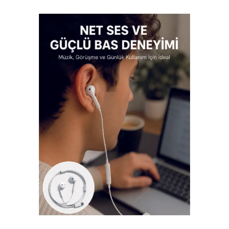 Kablolu Type C Kulak İçi Kulaklık Kristal Netliğinde Ses Kalitesi Yeni Nesil
