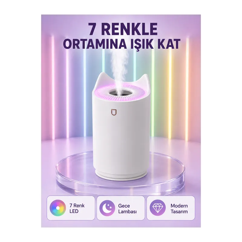 Oda Nemlendirici LED Işıklı Ultrasonik Buhar Makinesi Aroma Difüzör